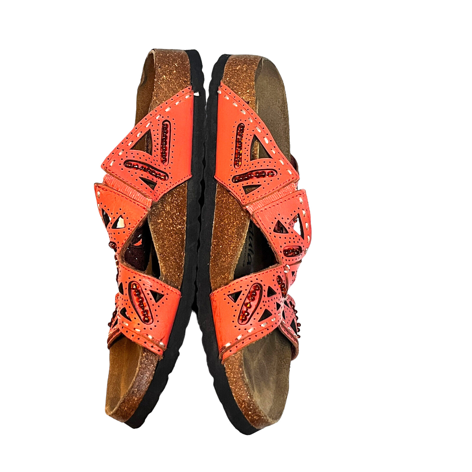 Birkenstock Bertula Womens Sandals 9N Orange Leather Slip On Comfort Jeweled