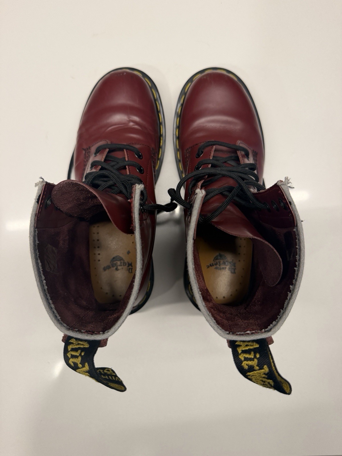 Dr. Martens 1460 Burgundy Leather Combat Boots AW004 – Cherry Red, Womens US 8