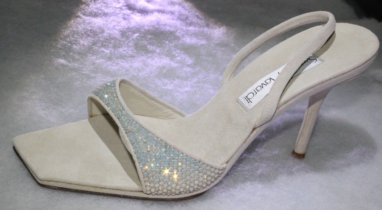 NIB Santini Mavardi Kimberly Bone Suede White Opal sandals pumps 40 10 8 medium