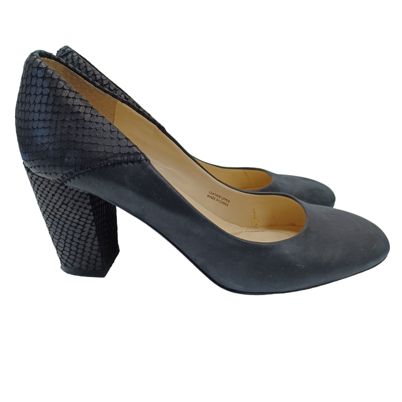 Tahari Heels Womens US 7.5 M Fawn Pumps Black Solid Reptile Print Leather Style
