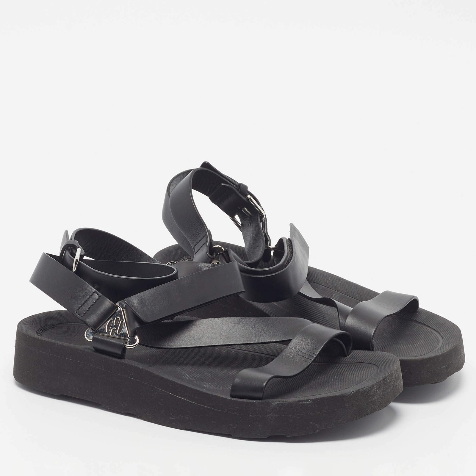 Hermes Galaxy Size 37 Black Leather Ankle Strap Sandals