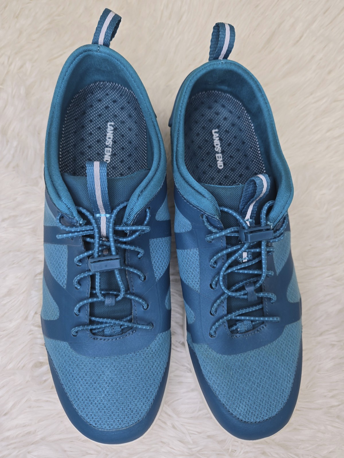 Lands’ End womens water shoes blue mesh aqua sneakers bungee lace size 8