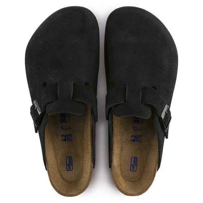 BIRKENSTOCK Boston Soft Footbed Suede Leather Black Unisex Clog Shoes