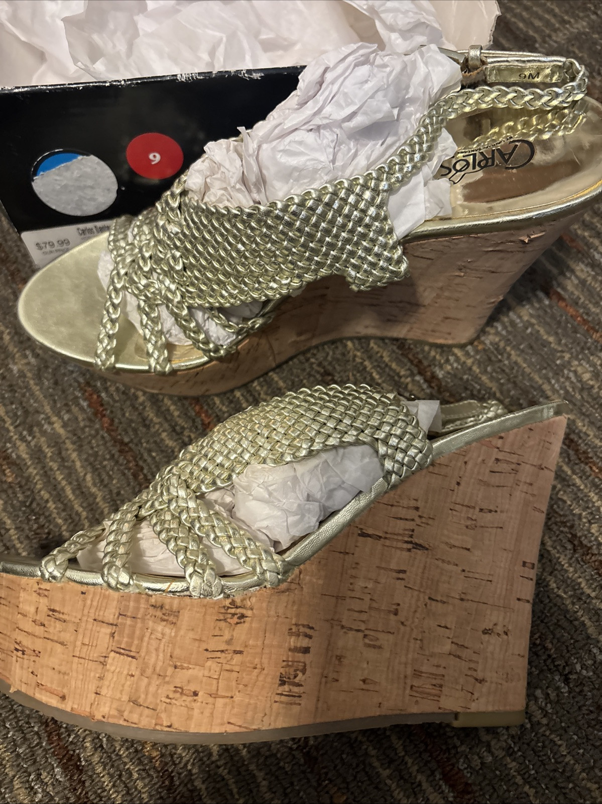 Carlos By Carlos Santana Horizon Gold Cork Platform Wedges, Sz. 9 MSRP $79