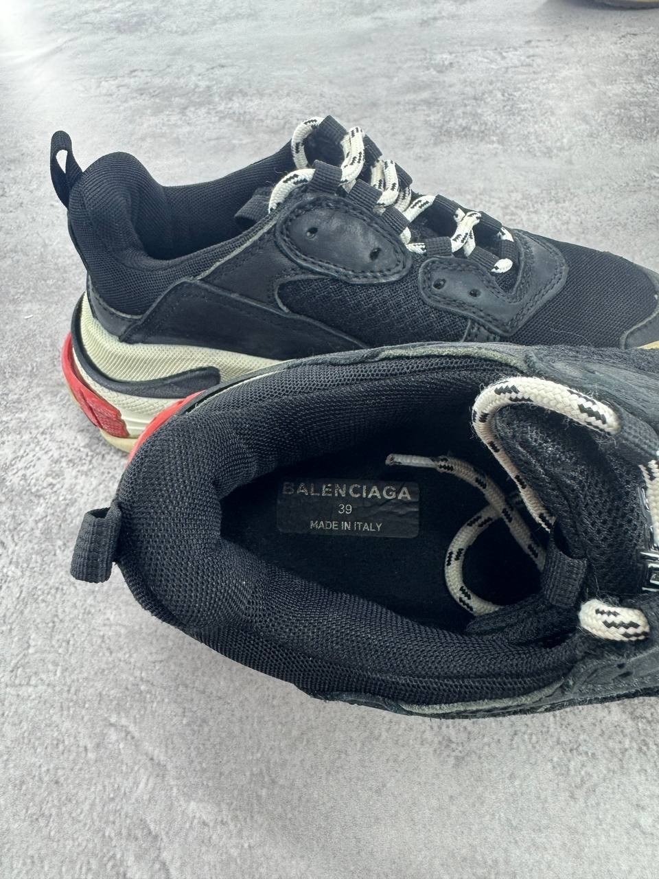 Balenciaga Triple S Black Red Chunky Sneakers Shoes EU 39 Made In Italy