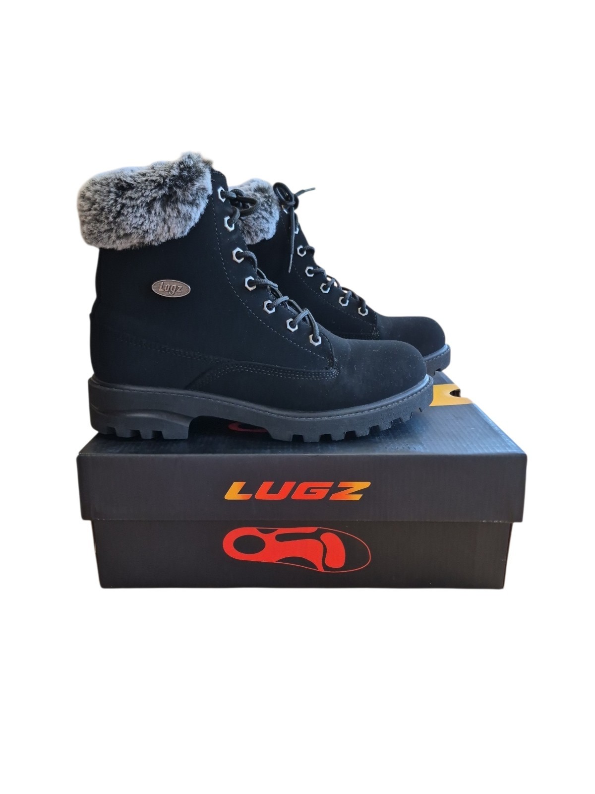 Lugz Empire Hi Fur Women’s Lace Up Boots Black/Black Charcoal Size 9.5M