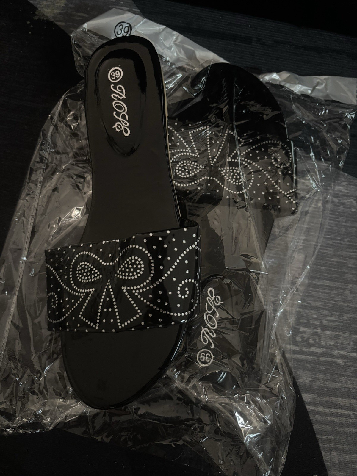 ROZE Women’s Black/Silver Rhinestone Slide Sandals Synthetic US 9