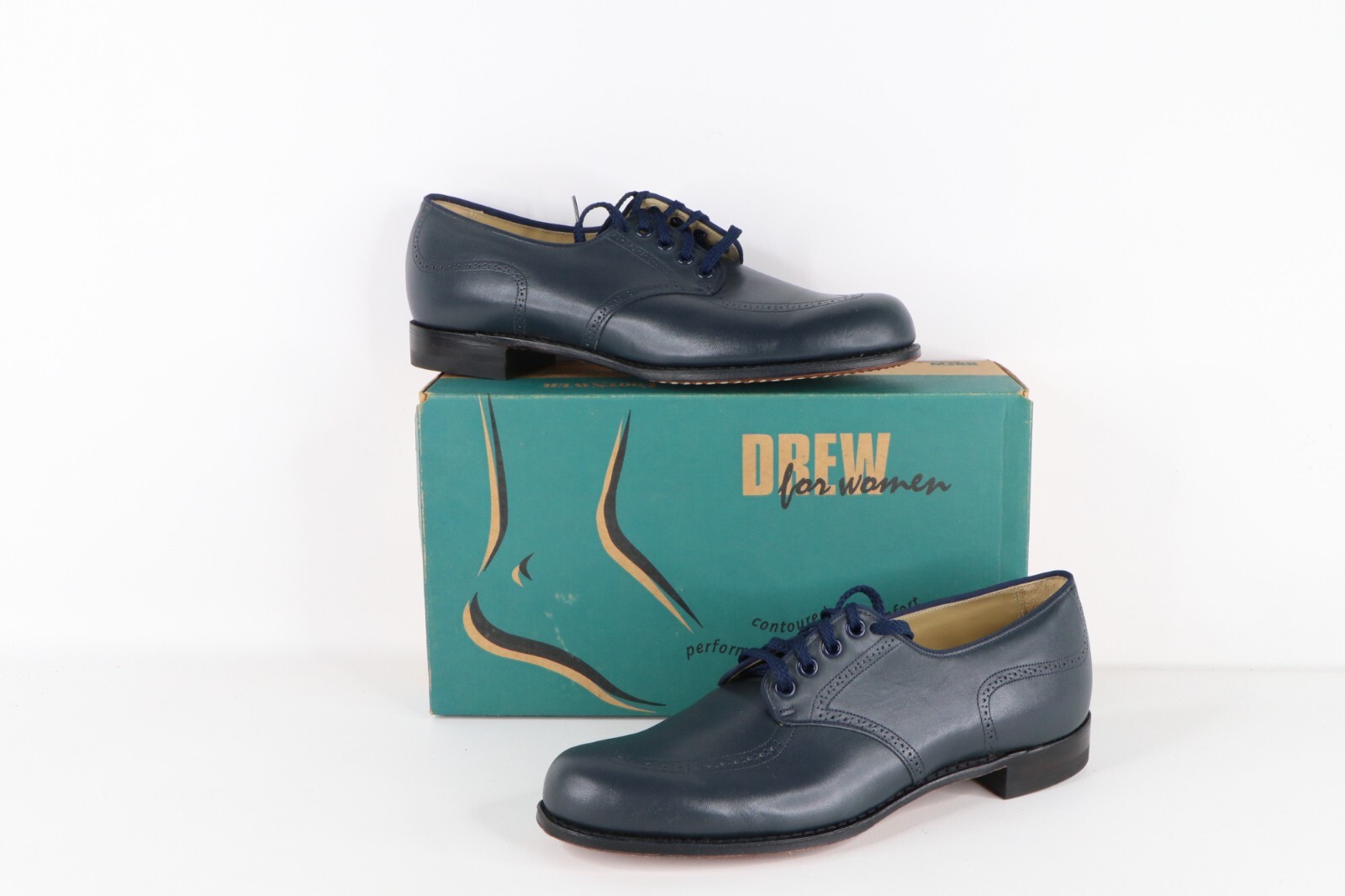 NOS Vintage 90s Streetwear Womens 11.5 A Leather Wingtip Dress Shoes Navy Blue