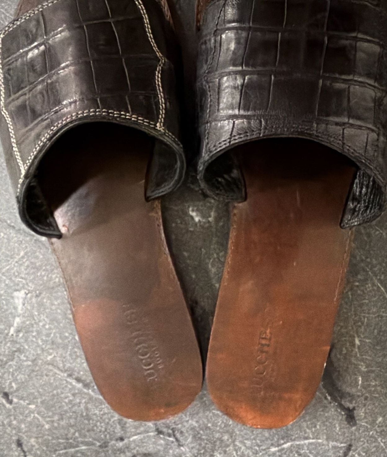 Lucchese Caiman Crocodile Leather Slide Sandals Women’s Size 6 B