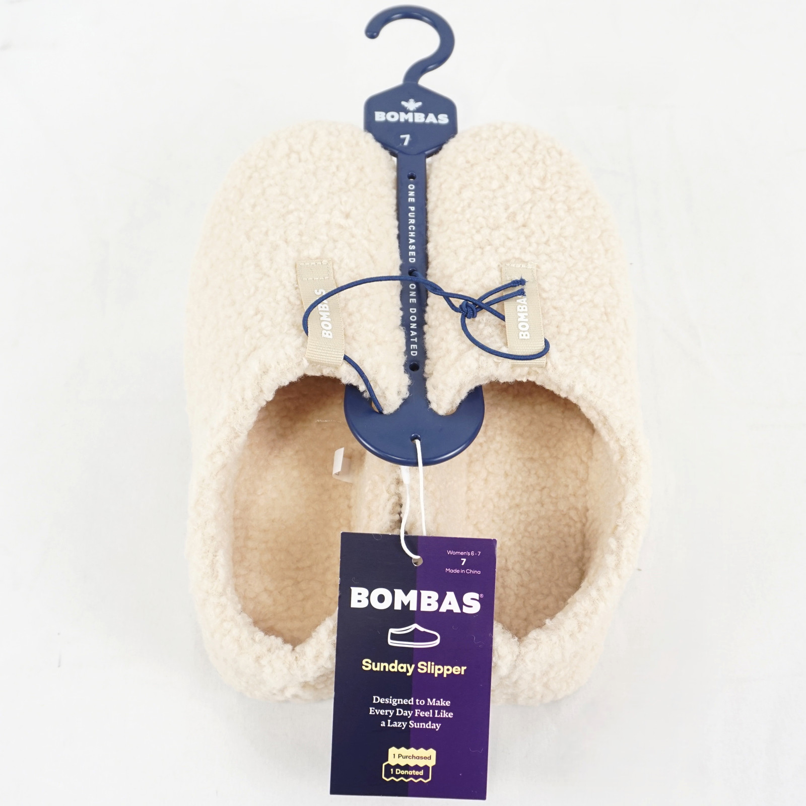 Bombas Sunday Slipper Faux-Fur Sherpa Slip-On Mule In Cream – Women’s Size 7