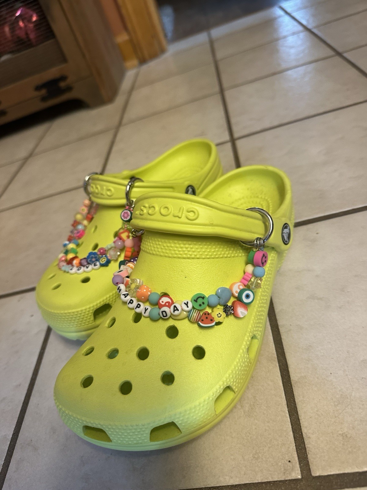 Classic Clog Crocs Line Green With Beaded Chain Women Size 8