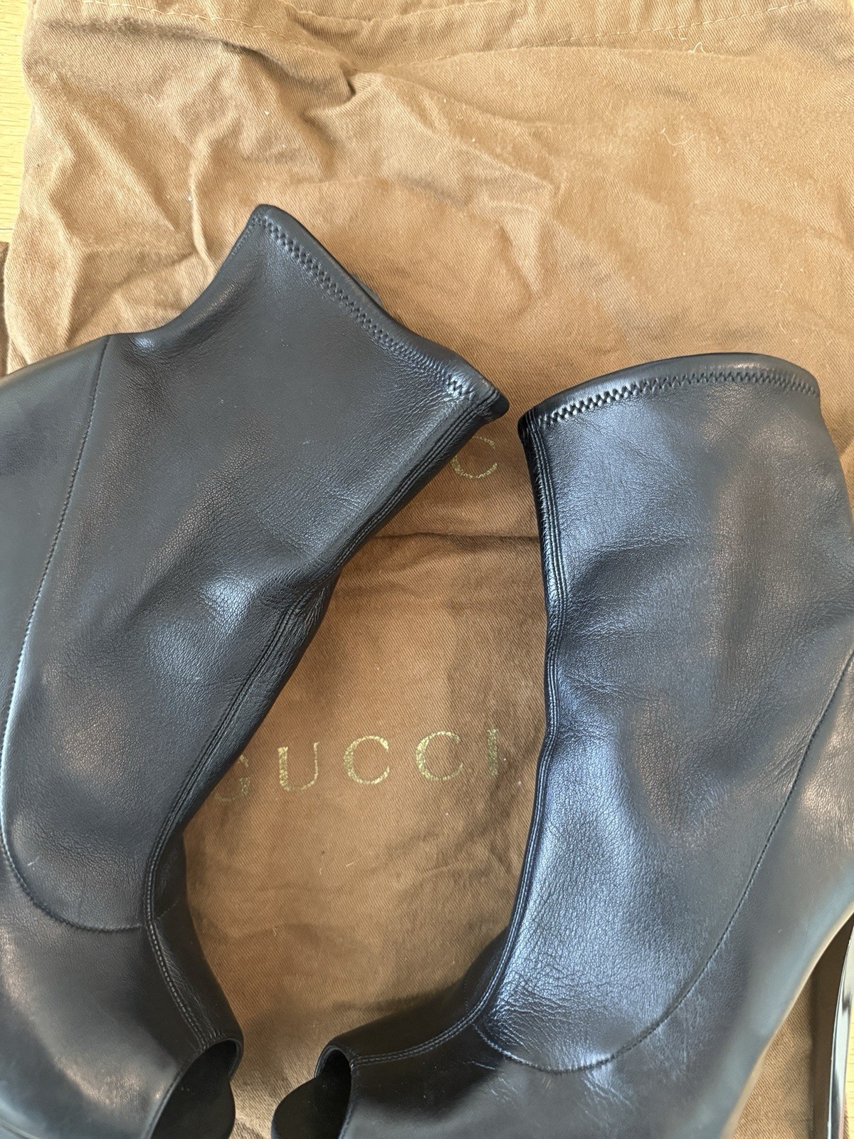 Tom Ford Era GUCCI Ankle Boots Peep Toe Stiletto Platform Black Leather Sz 40