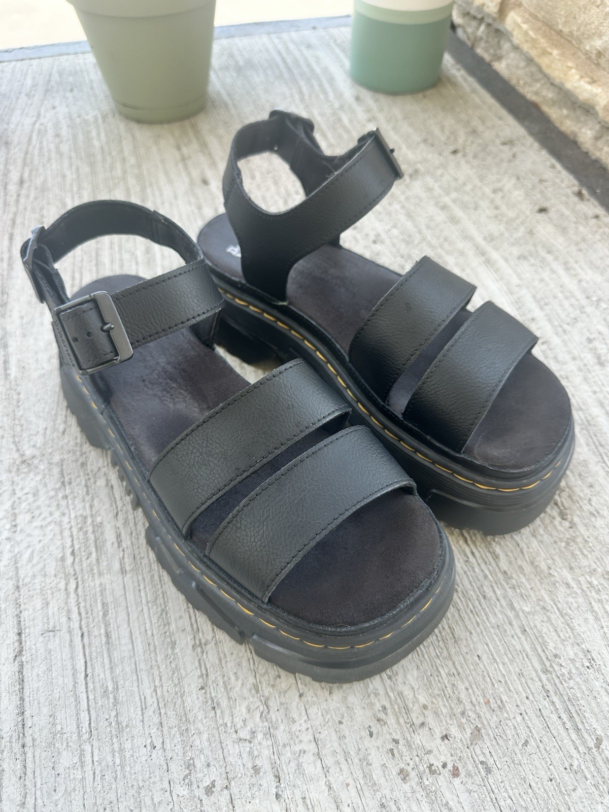 Dr. Martens Mattison 2 Strap Platform Sandals Black Leather Women’s Used