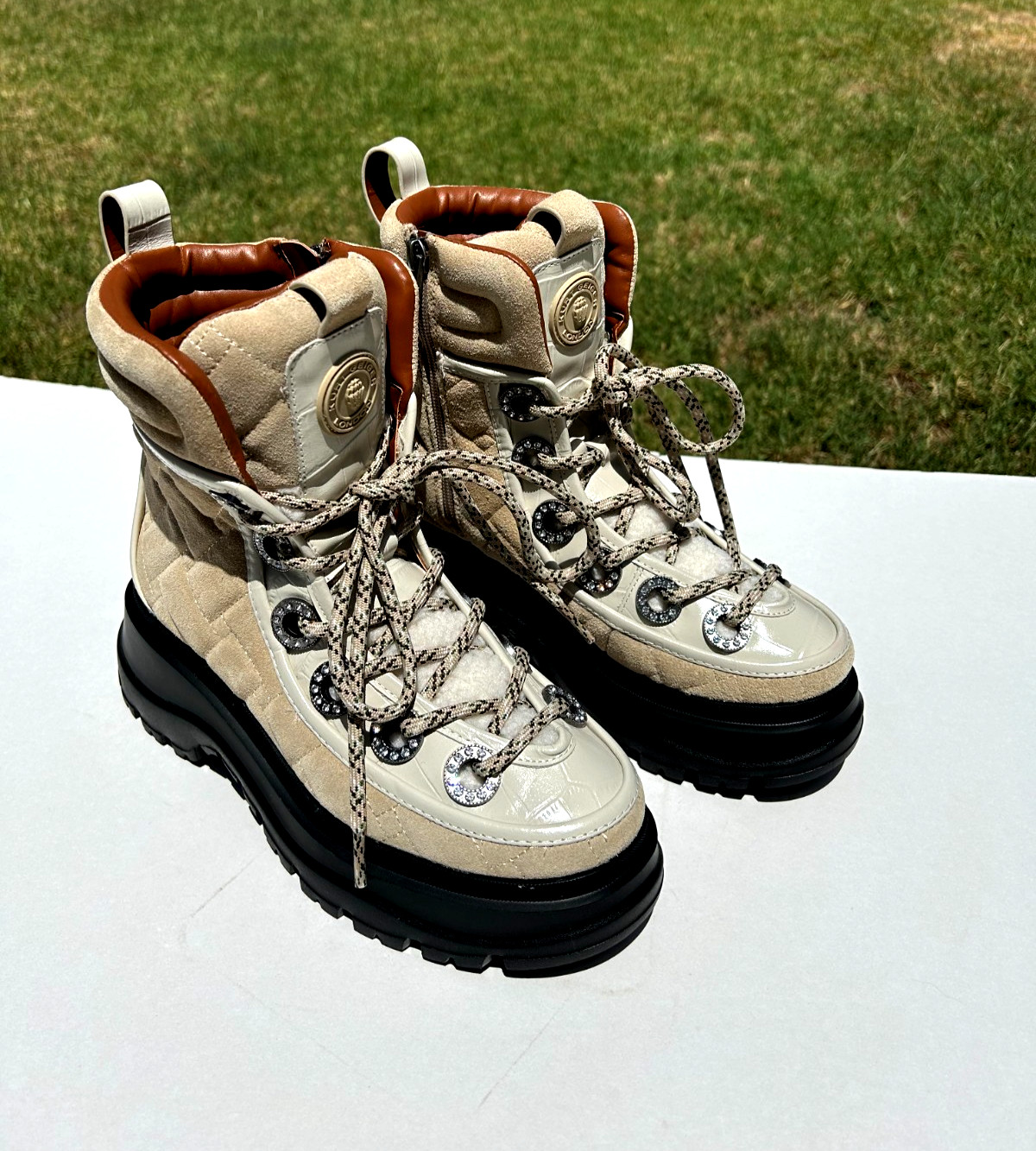 Kurt Geiger London Kensington Laced Hiker Boots Booties 8.5 EU 39 Beige $398 NEW