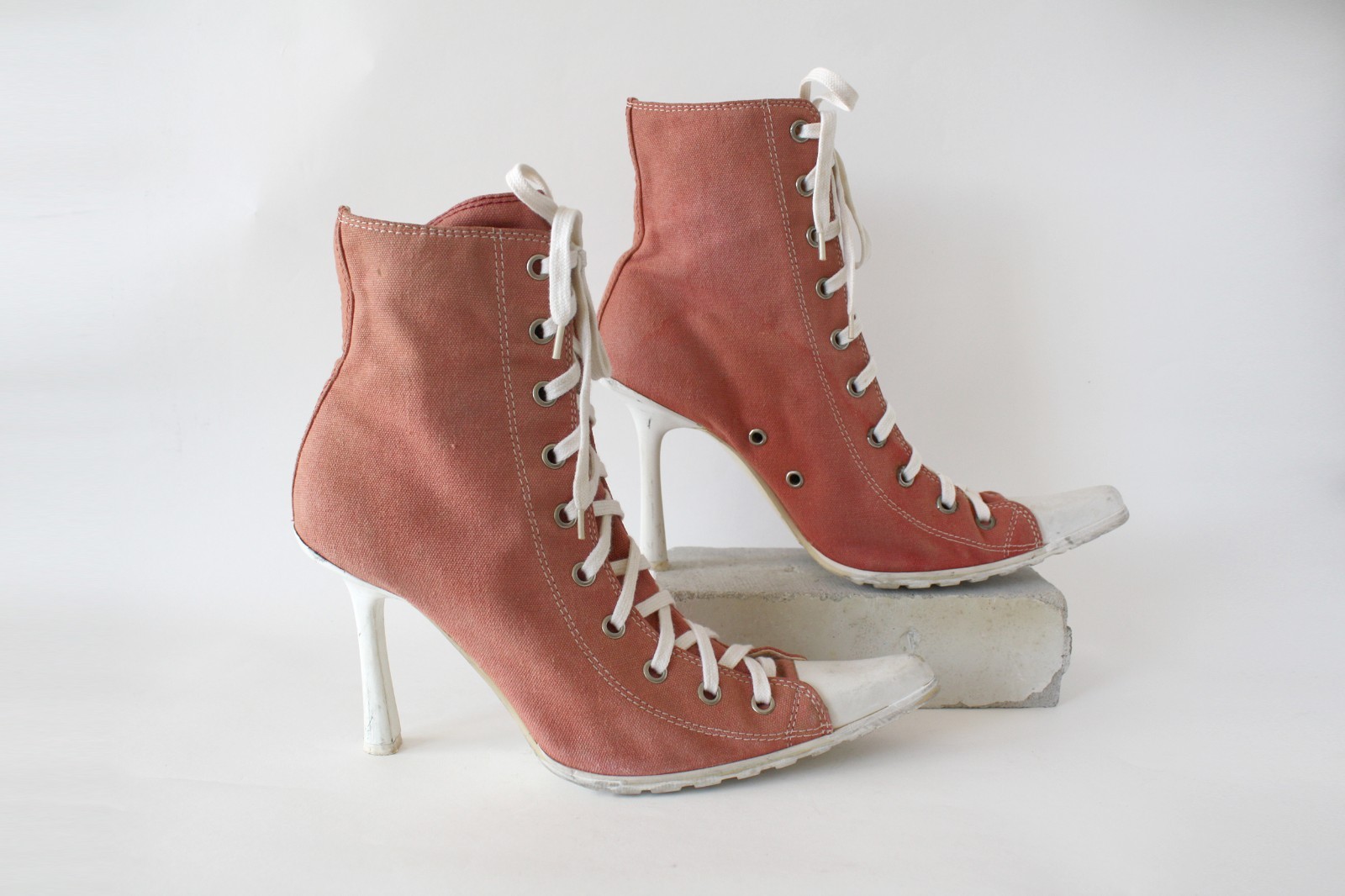 Stiletto Heel Vintage Y2K Mega Pointed Toe Lace Up Sneaker Pumps Heeled Boots