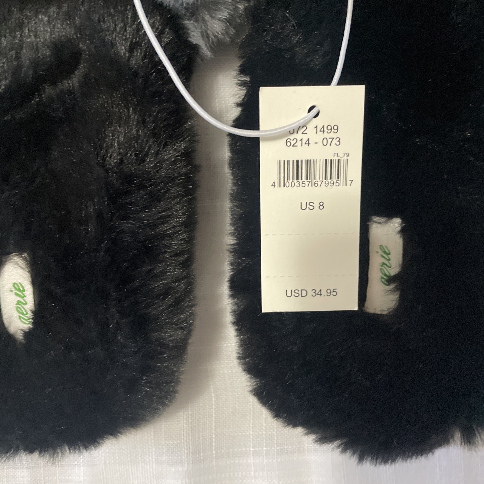 Aerie Faux Fur Slip on Sandal Black US Size 8