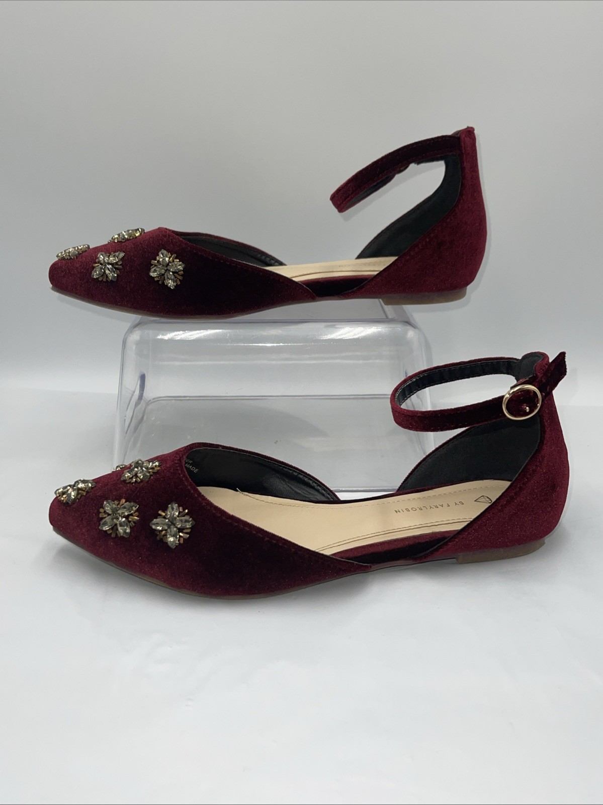 By Farylrobin Celinda Velvet Embellished Flats Wine / Red Women’s Size 6.5