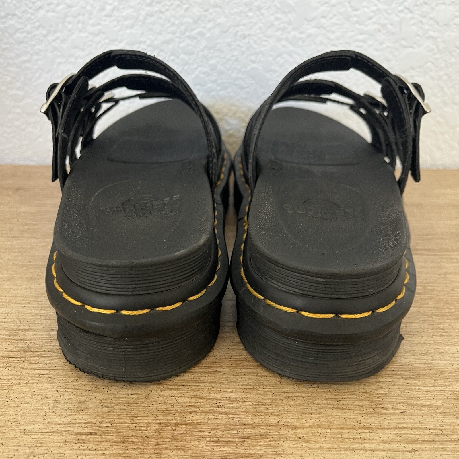 Dr. Martens Blaire Slide Sandals Black Leather Platform Buckle US 7 UK 5 Docs 38