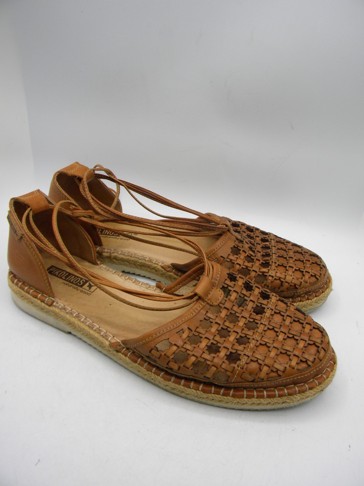 PIKOLINOS Cadamunt Brandy Leather Ankle Wrap Espadrille Size 40