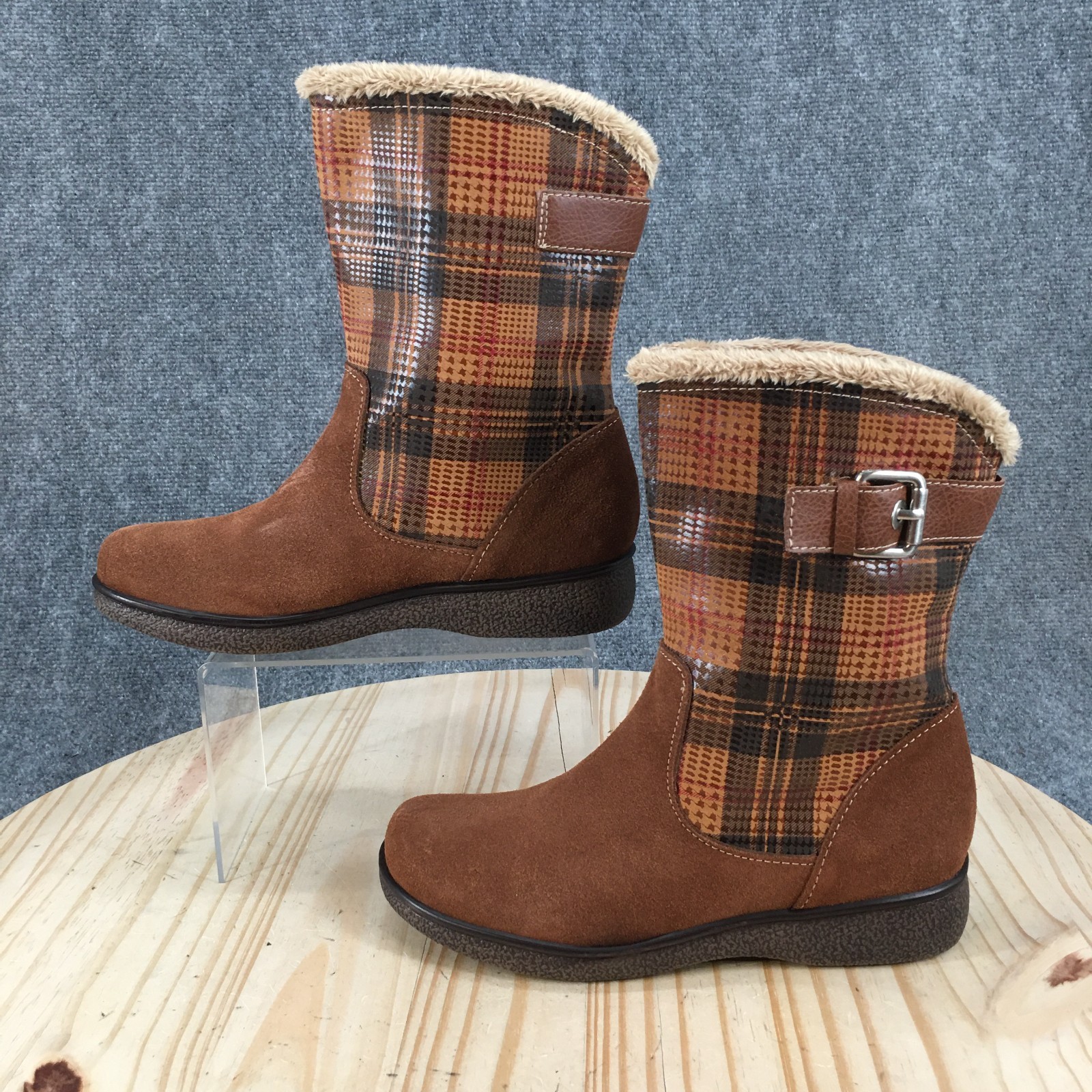 Naturalizer Prema Snow Boots Womens 7.5 M Fur Lined Comfort Casual Leather Brown