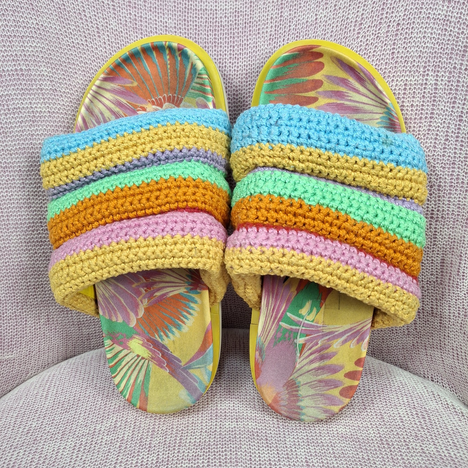 Farm Rio Crochet Slide Sandals Women’s US 7 EU 38 Multicolor Tropical Brazil