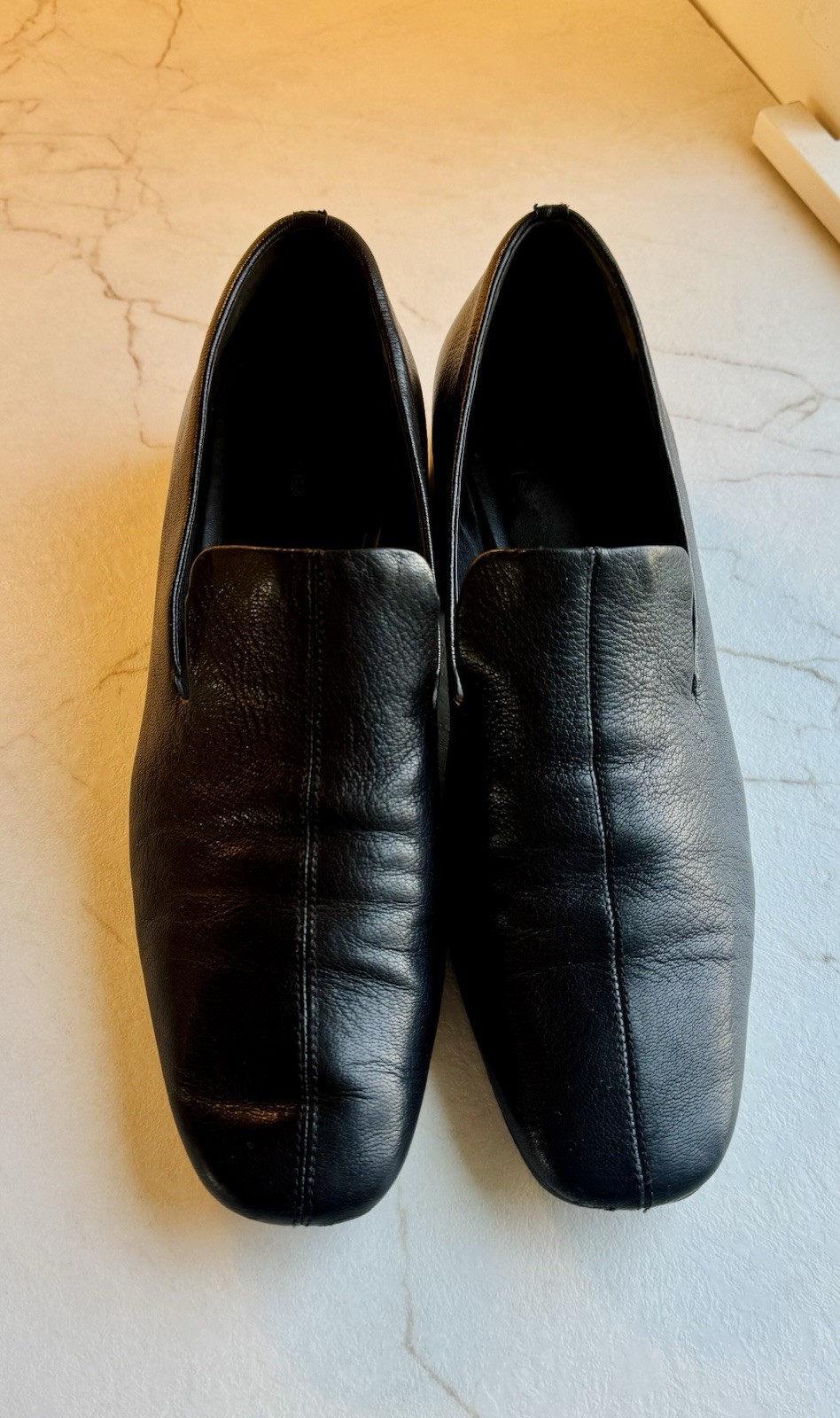 Via Spiga Women’s Black Leather Slip-On Loafer Flats Square Toe Low Block 9