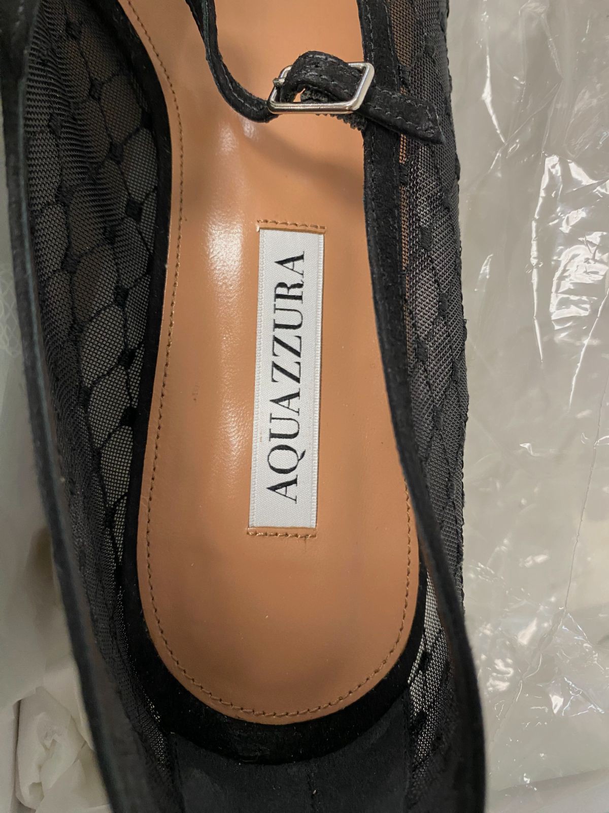 Aquazzura Women’s Black Fishnet Suede Juliette Ballerina Flats Size 38.5