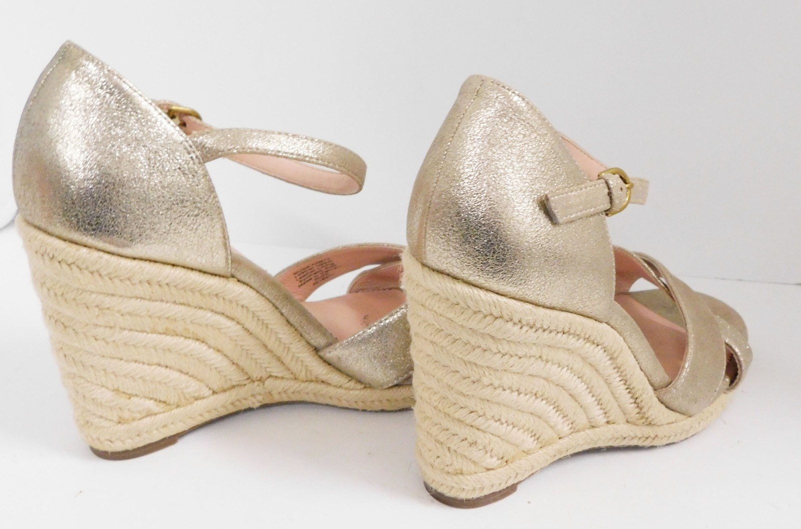 J. CREW Gold Metallic Leather Espadrille Jute Wedge Sandals 9