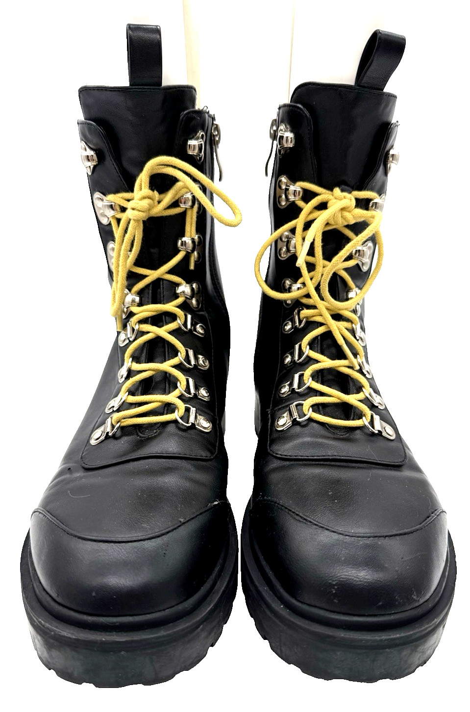 EGO Block Sole Combat Biker Gothic Boots Black Women US 12 Faux Leather