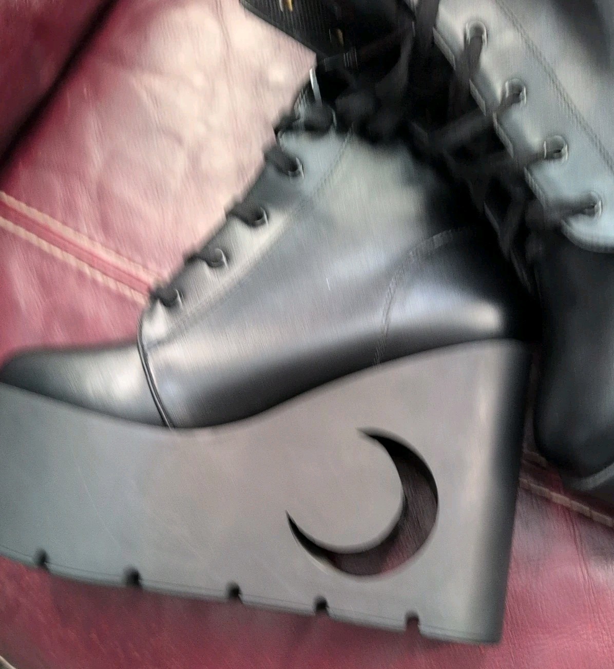 KILLSTAR Black Platform Wedge Ankle Boots-Moon Cut Out-Lace Up Dolls Kill