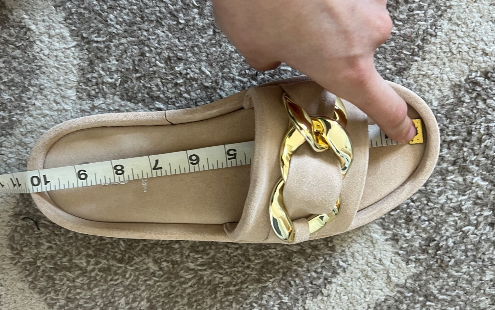 US 8,5 Made in Italy Suede Golo Trieste Slide Sandals Beige Gold Chain