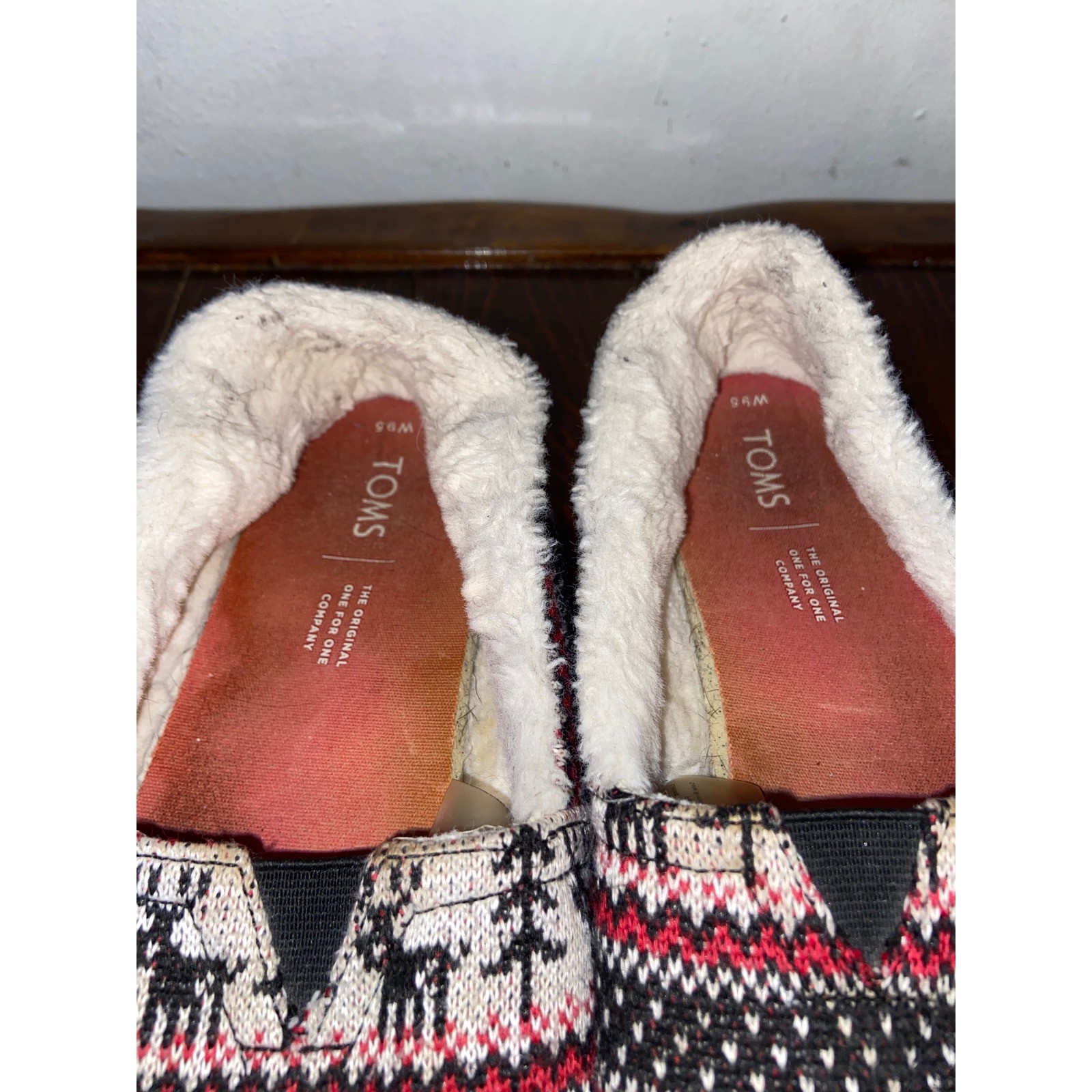 TOMS Alpargata Fair Isle Reindeer Faux Fur Lined Slip On Shoes Womens 9.5 Cozy