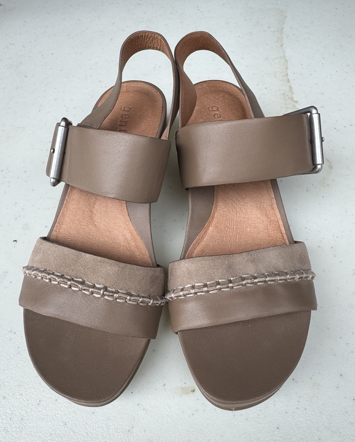 Gentle Souls Taupe Leather Strappy Sandals Ankle Strap Buckle US 6 Medium