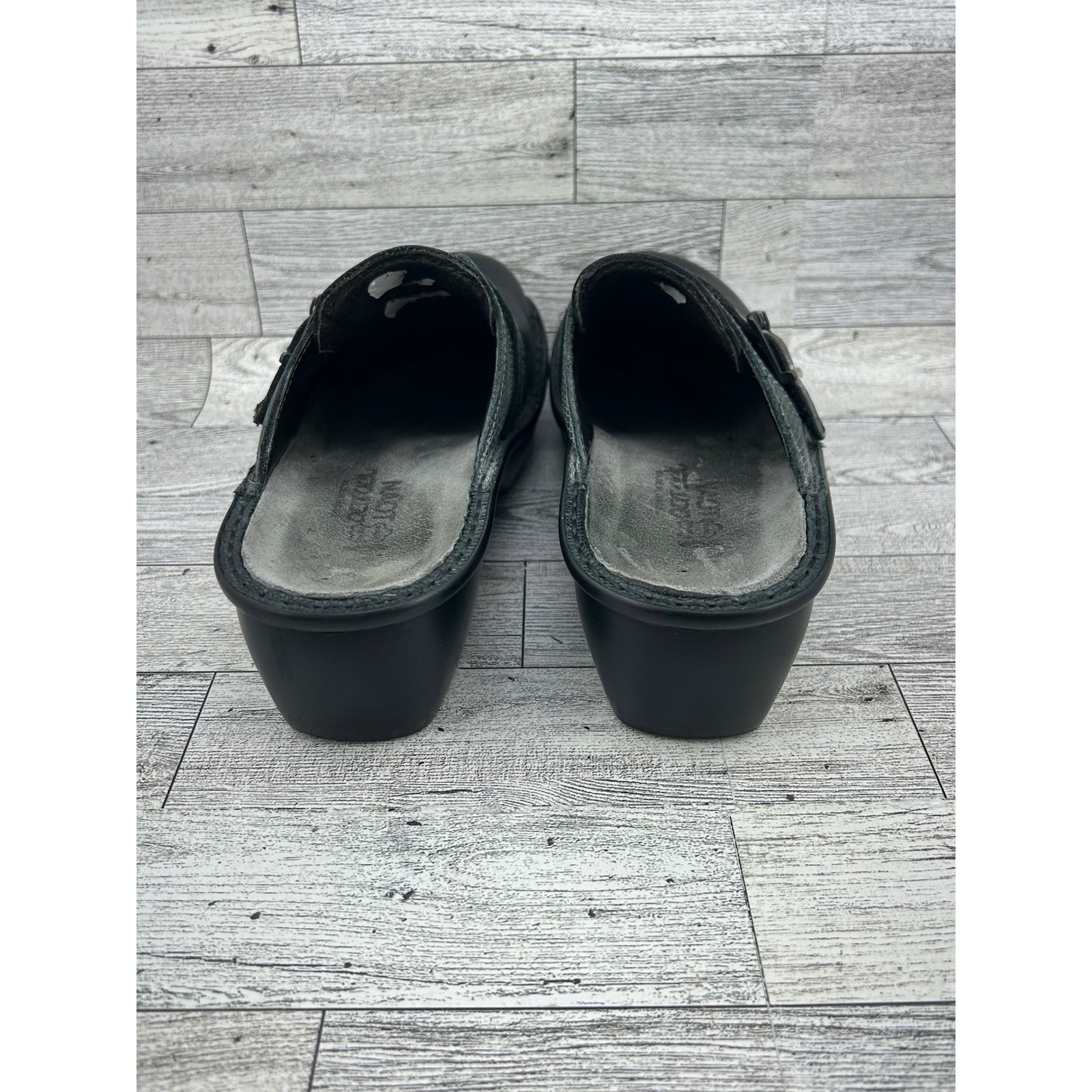 Naot Black Leather Mules Clogs Buckle Comfort Shoes Women Size 6-6.5