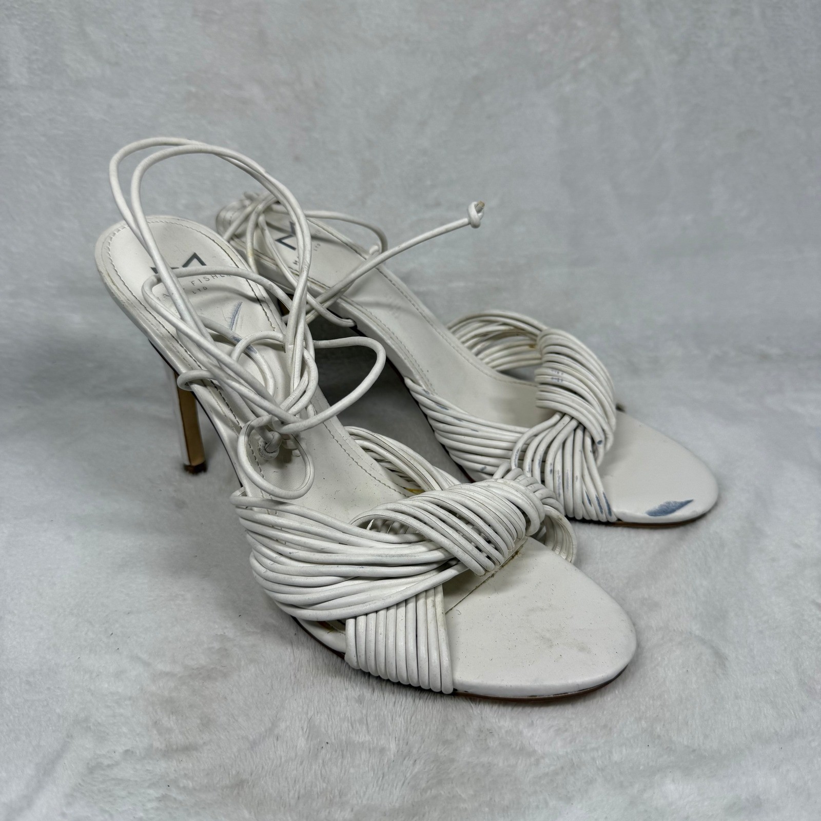 Marc Fisher LTD White Leather Lace Up Strappy Stiletto Heels Knotted Sandals 8