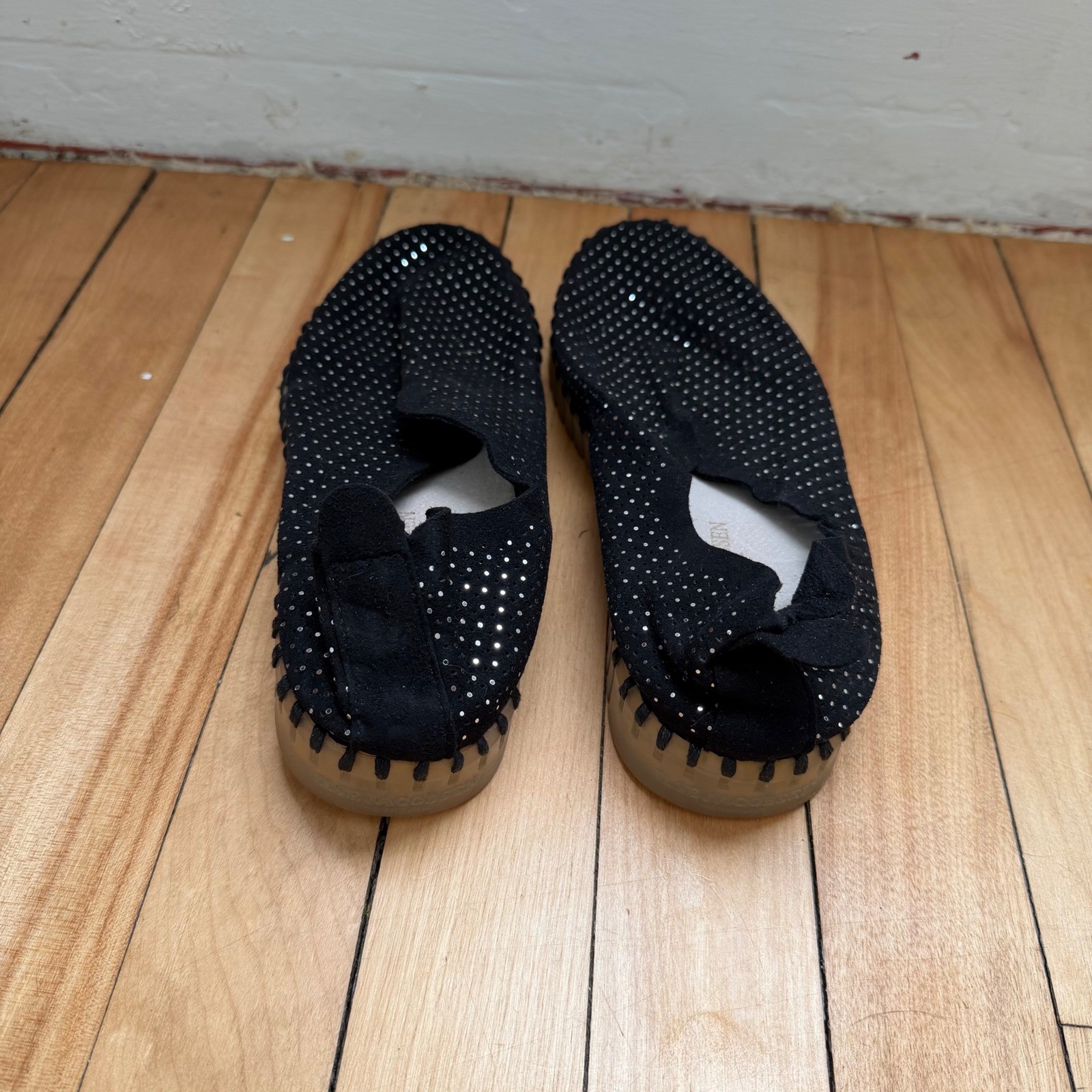 Ilse Jacobsen Tulip 139 Black Glitter Perforated Slip On Loafers Size 36