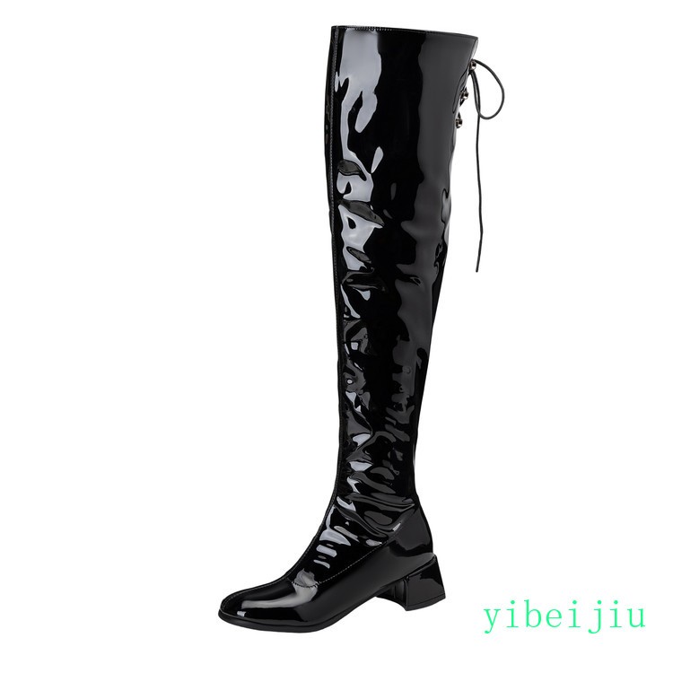 Womens Lady Gothic Over The Knee High Boots Patent Leather Shoe High Chunky Heel