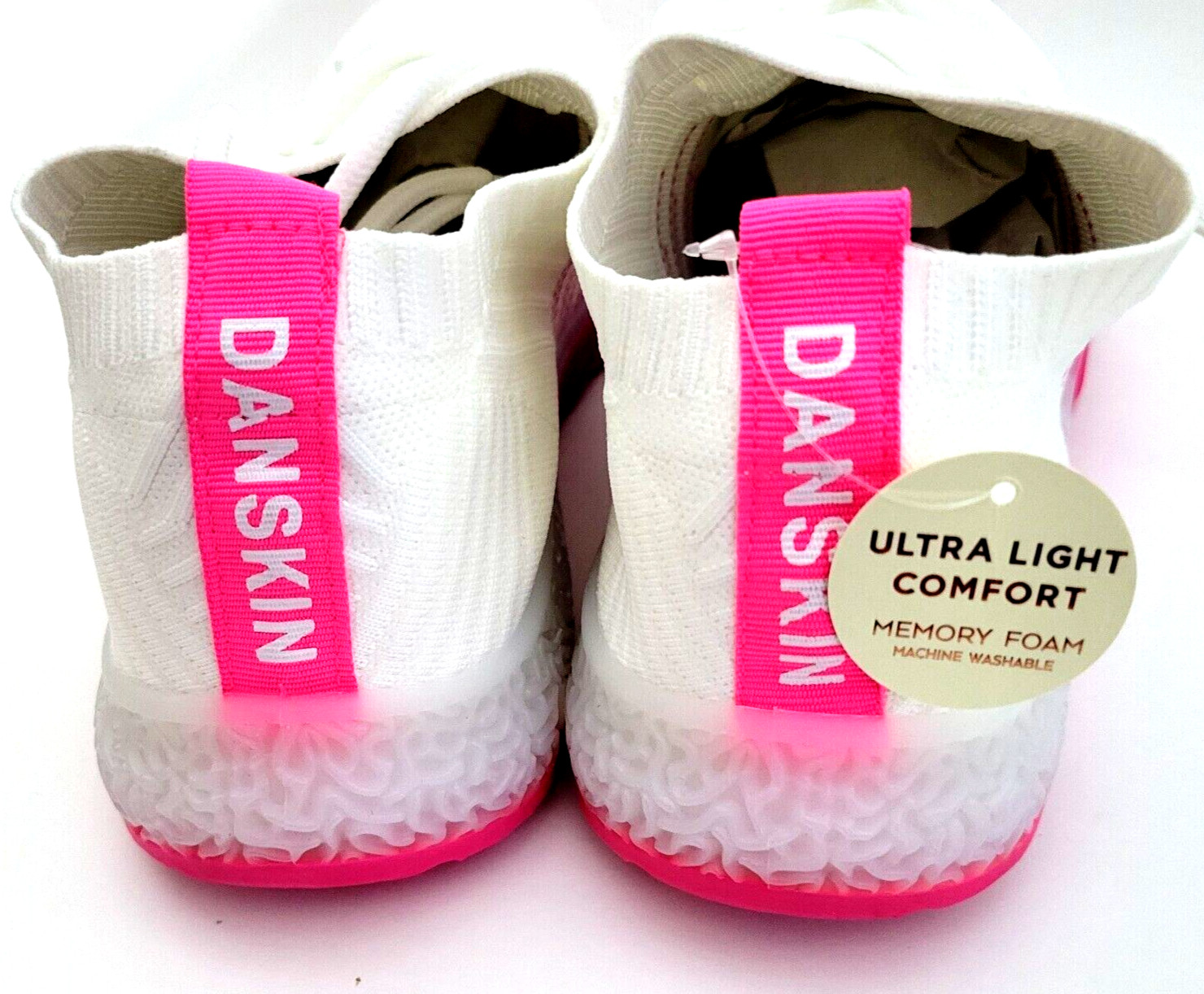Danskin Positive Sneakers Women Knit Shoes White / Hot Pink Vegan Upper Size 10