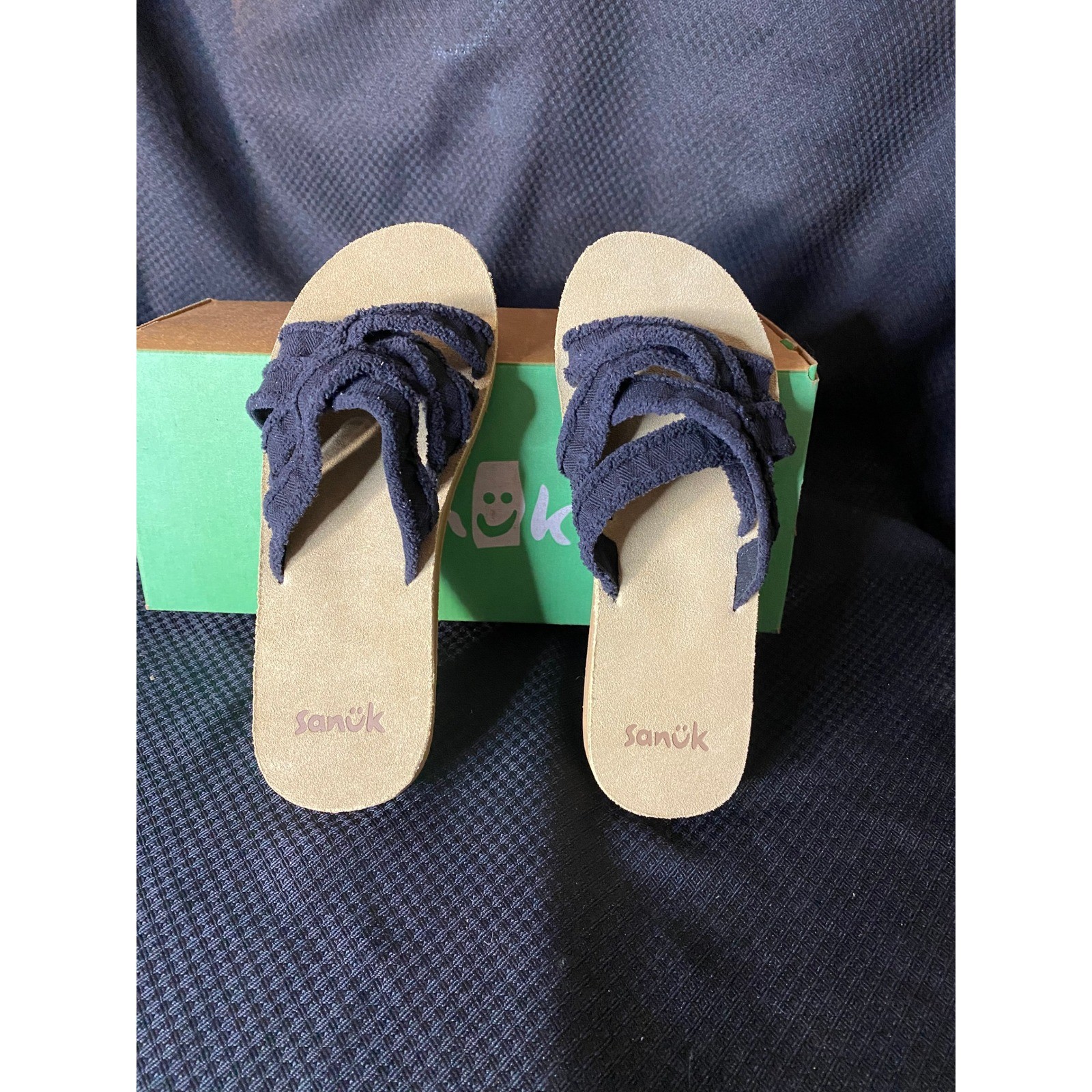 Sanuk W Fraidy Slide Black Frayed Fabric Sandals Women’s Size 7 NEW