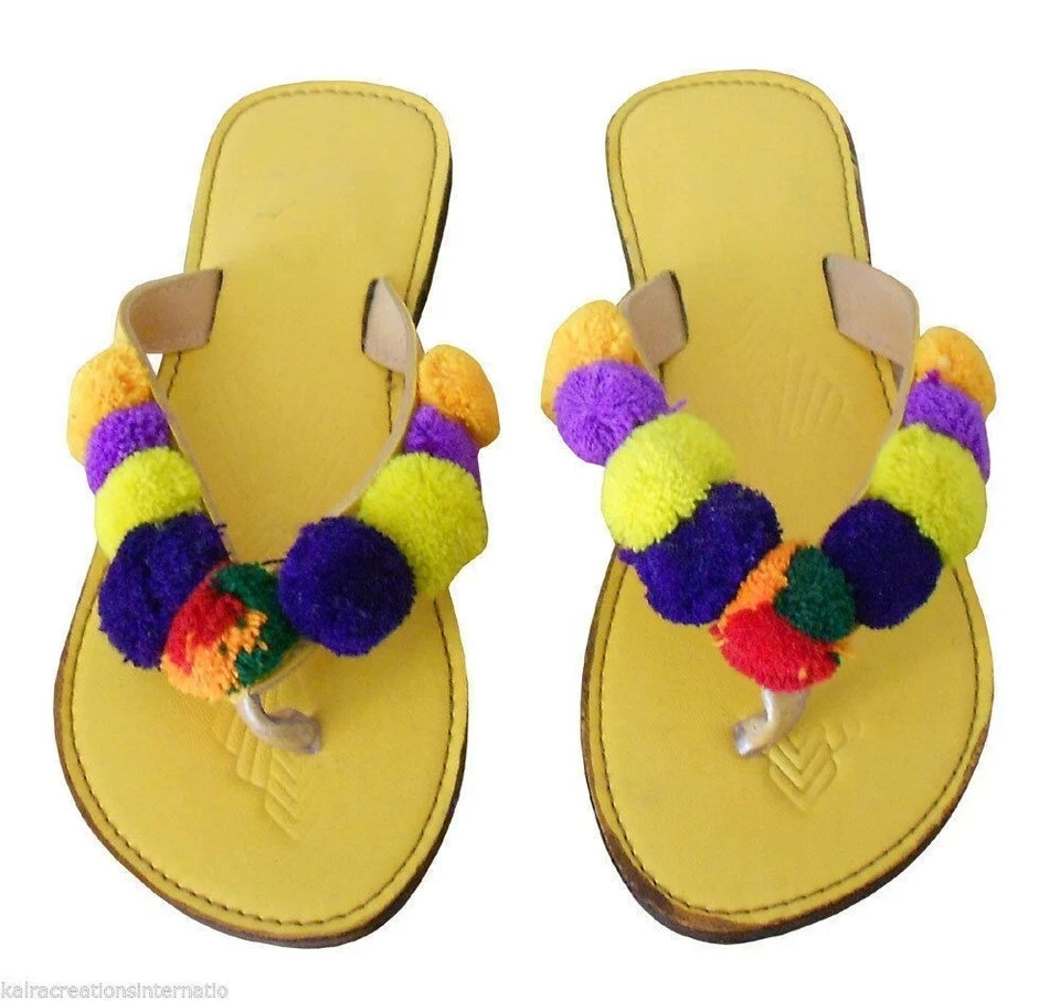 Women Slippers Leather Handmade Indian Slippers Embroidered US 6-8