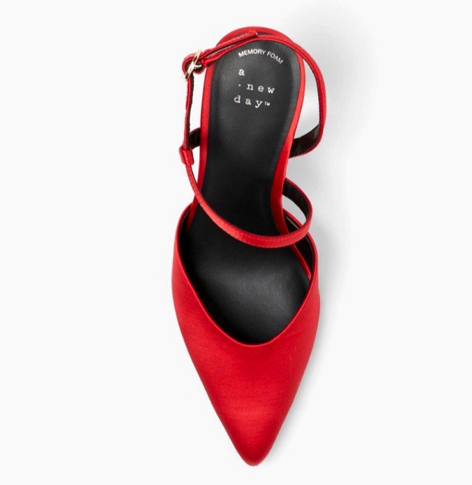 A New Day Women’s Rosemary Red Satin Heels, Memory Foam Insole Sz 10 New W/ Box
