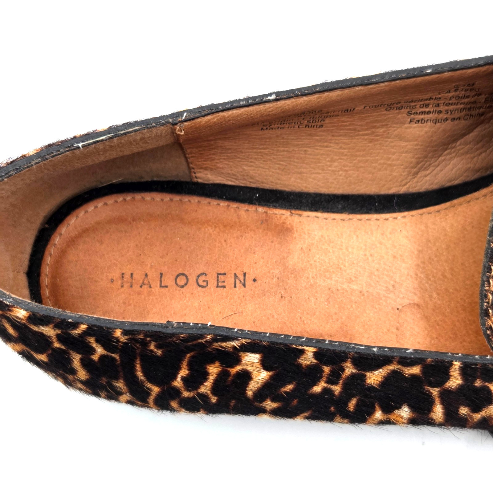 Halogen Lucy Genuine Calf Hair Flats Loafers Chocolate Leopard Print Size 8.5