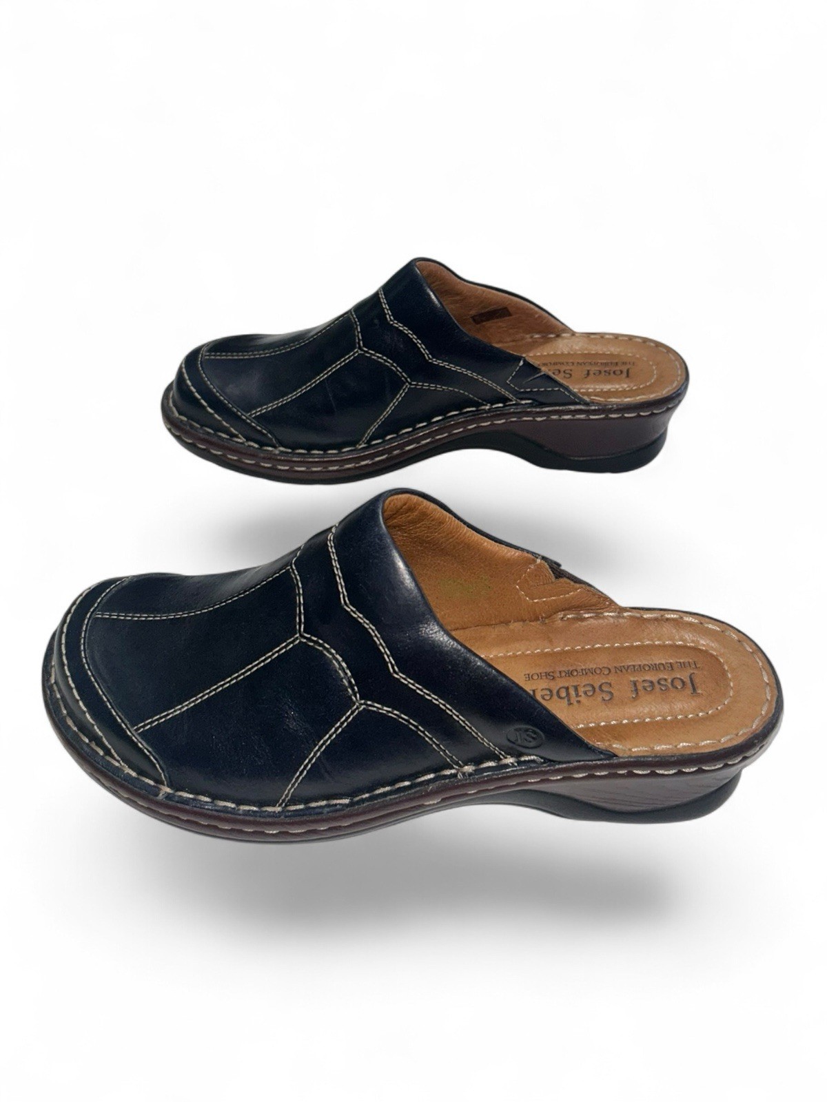 Josef Seibel Catalonia Mules Clogs Navy Blue Leather 9 EU 40 Slip On Comfort