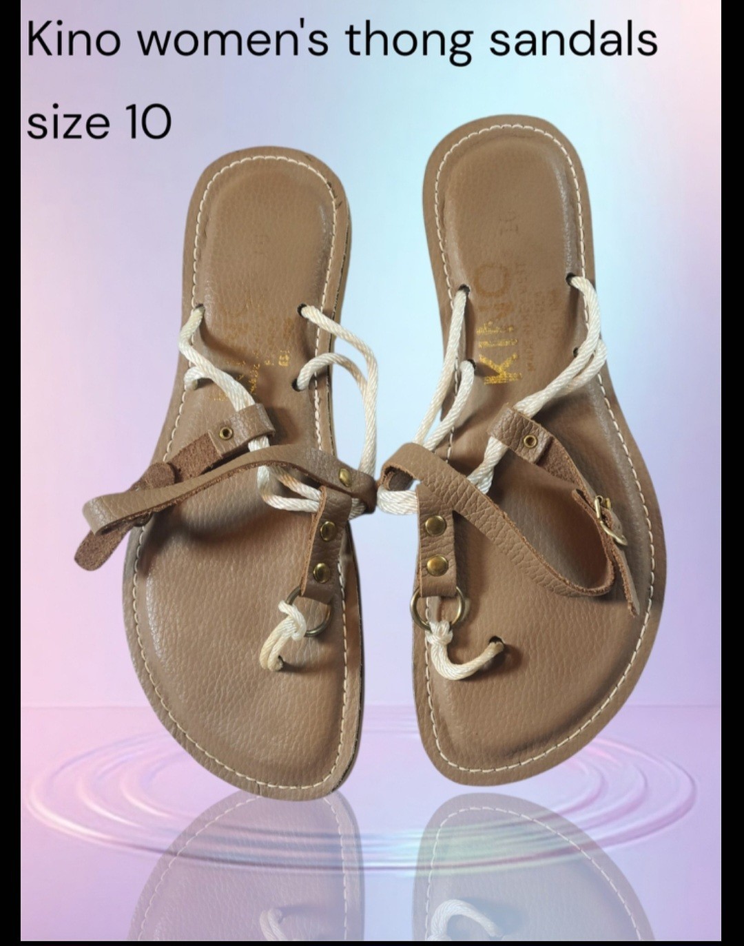 Kino Women’s Tan Thong Sandals – Comfortable Leather-Style Straps Size 10