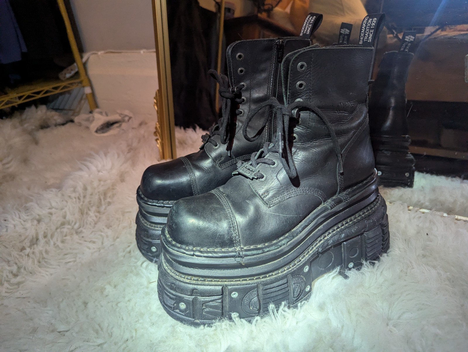 New Rock Boots MILI083CCT-C4 Unisex Metallic Black Leather Platform Military