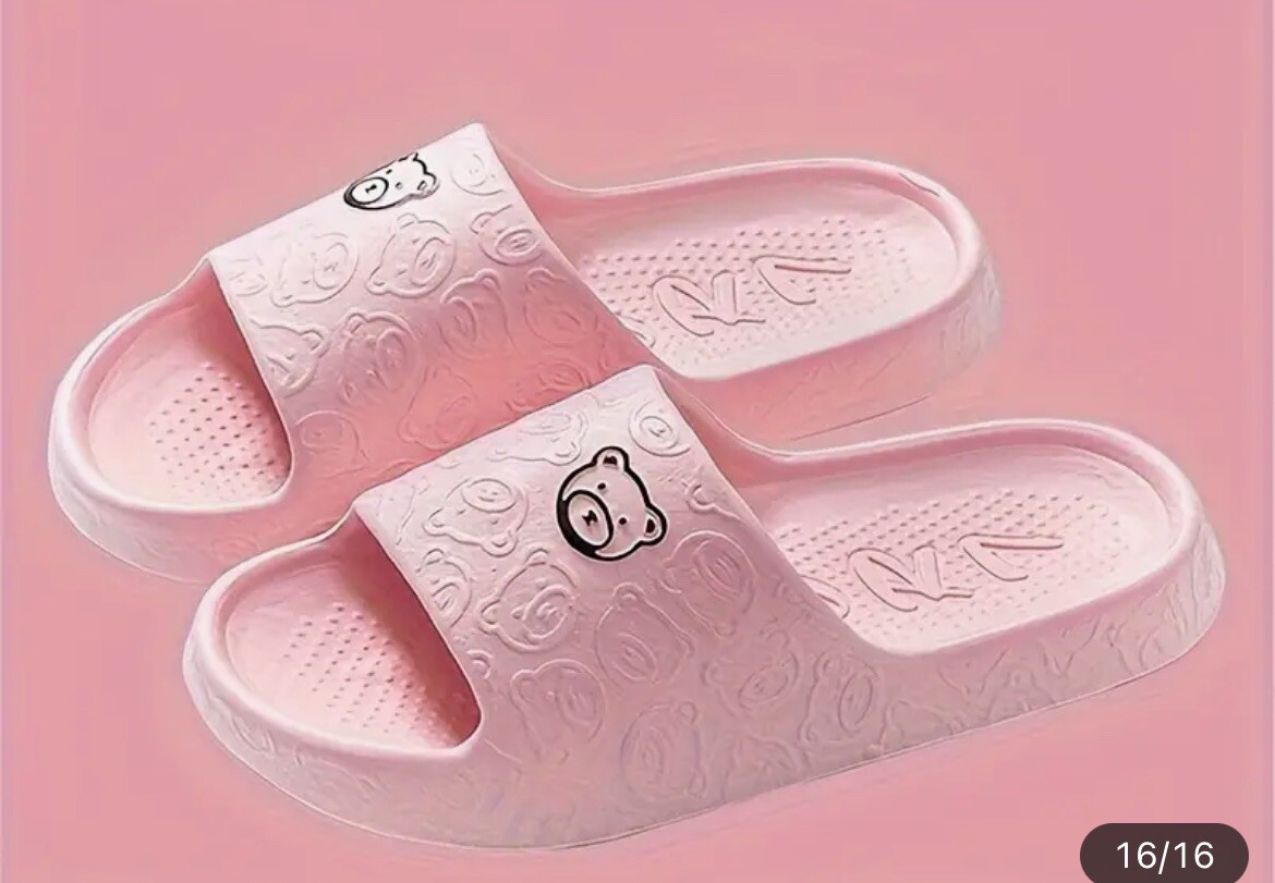 NEW CUTE BEAR PILLOW SLIDES PINK SZ 9-10 GARDEN BATHROOM SHOES NIB USA