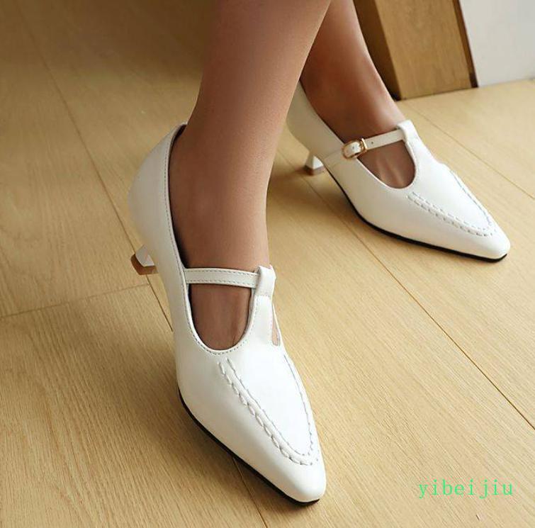 Sweet Women’s Pointed Toe Low Kitten Heel T Strap Party Wedding Shoes Sandal New