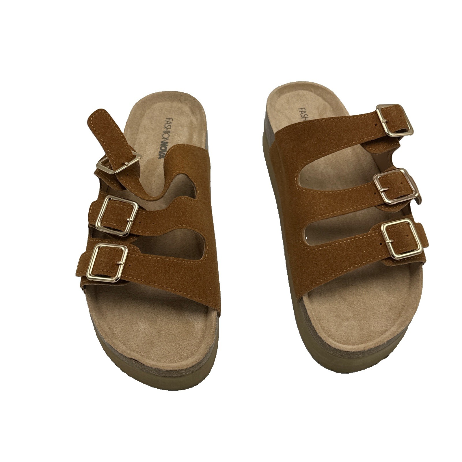 Fashion Nova Suede, kareno2 Insole Sandals Size 9 US Straps Brown
