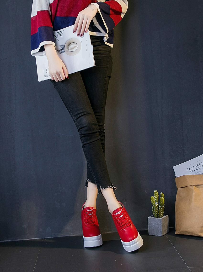 Casual Shoes Women Leather Platform Wedge Ankle Boots High Heel Fashion Sneakers