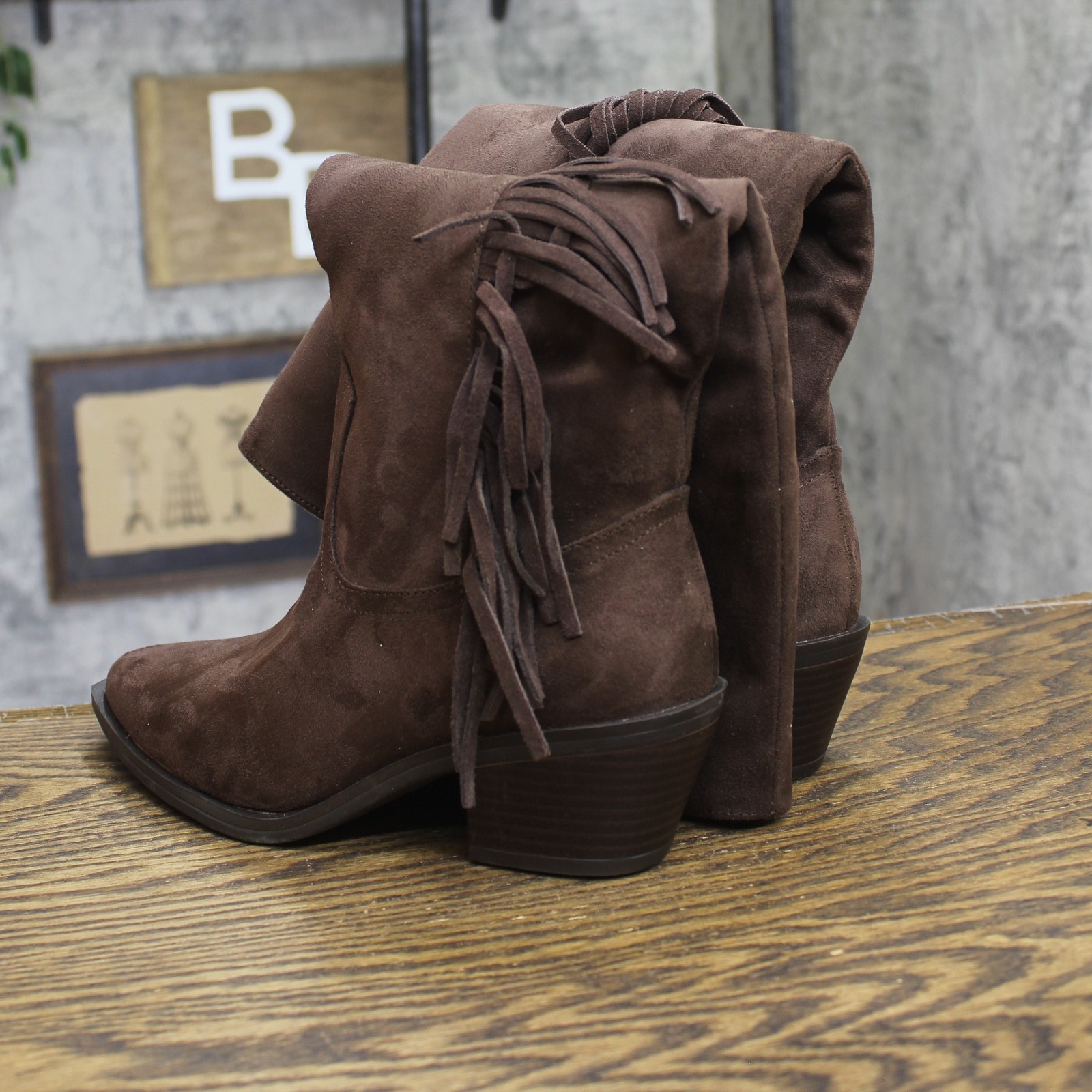 Universal Thread Womens Tall Fringe Western Boots Cone Heel Chocolate Brown 6M